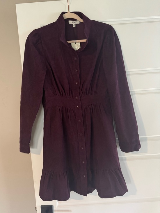 Avara Dresses & Skirts - Avara Burgundy Corduroy Button-Front Long Sleeve Dress